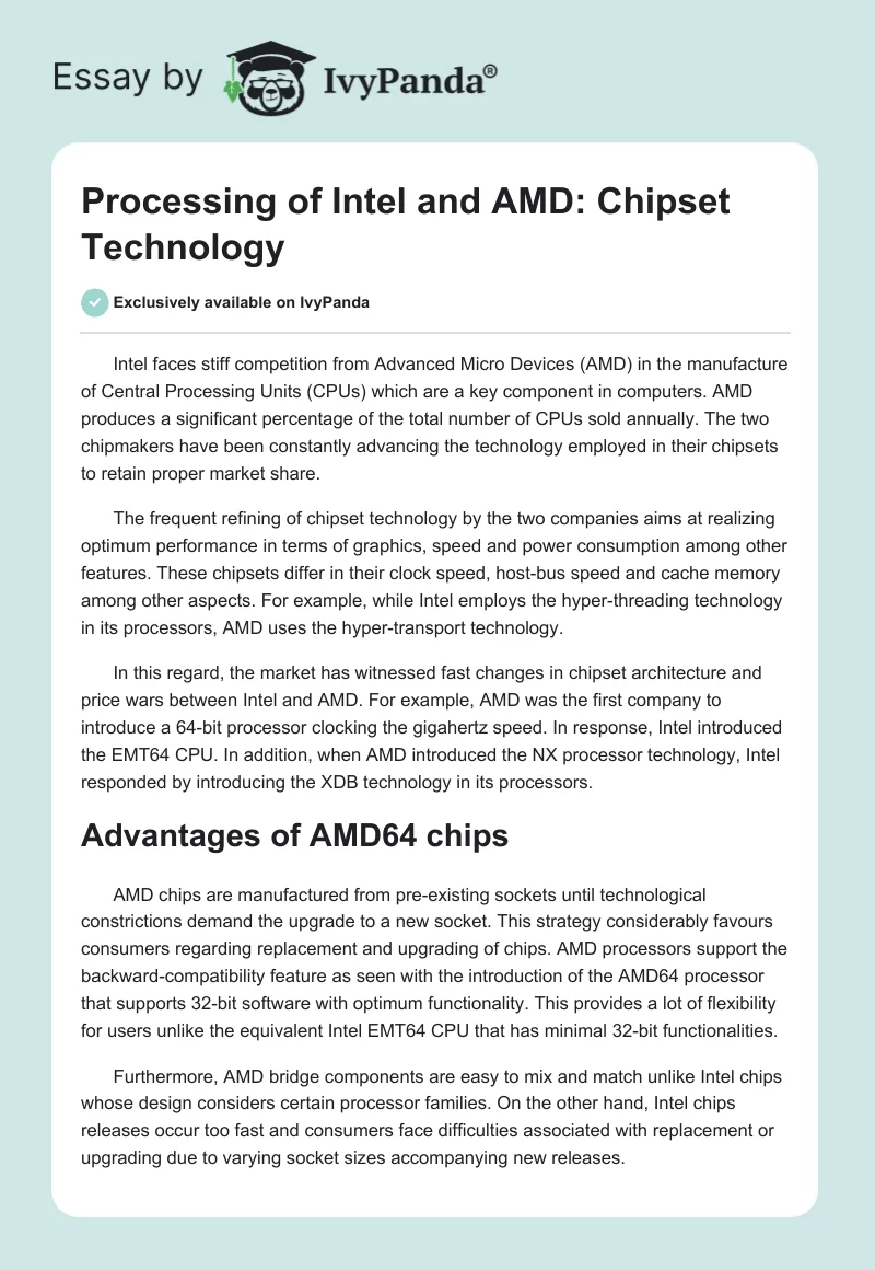 Processing of Intel and AMD: Chipset Technology. Page 1