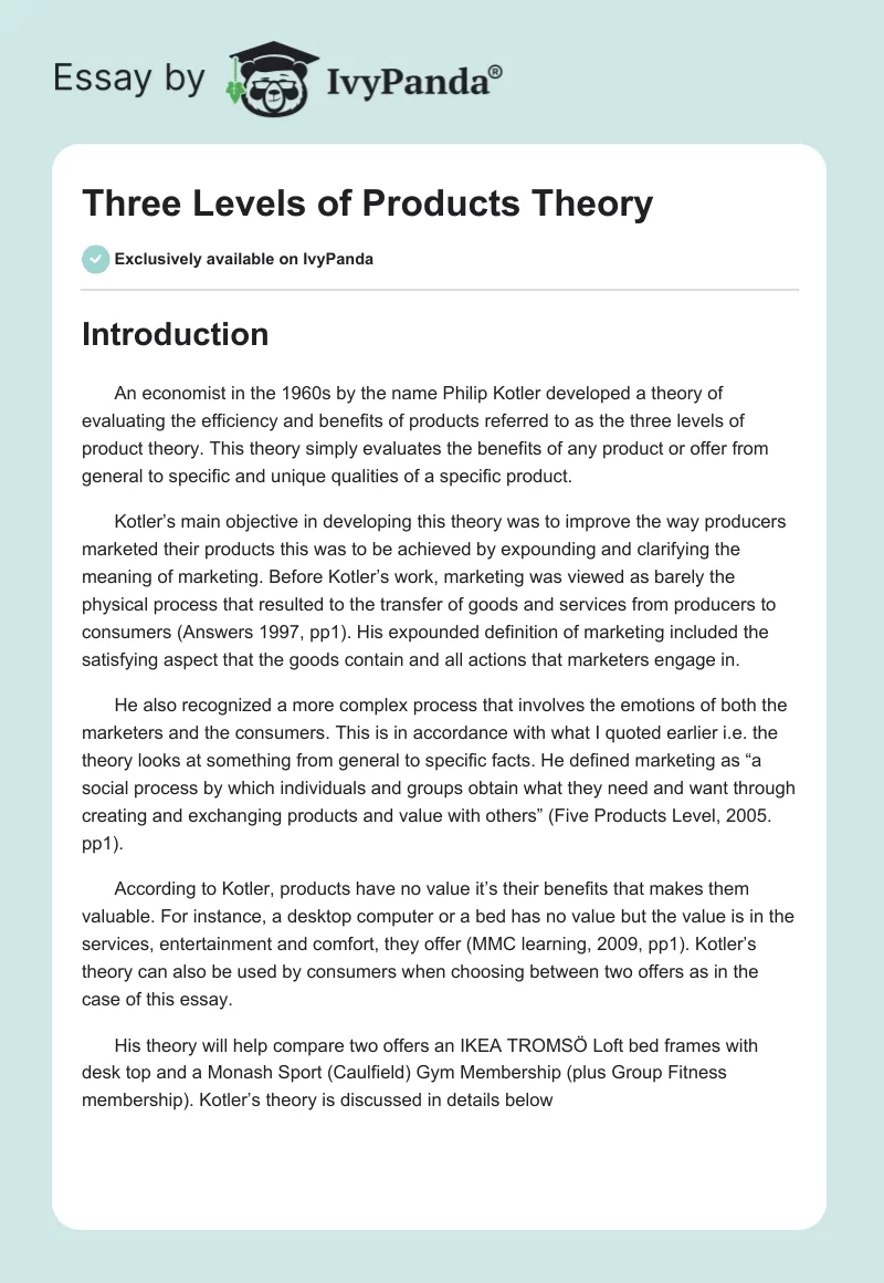 Three Levels of Products Theory. Page 1