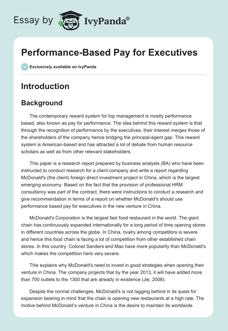 Performance-Based Pay for Executives. Page 1