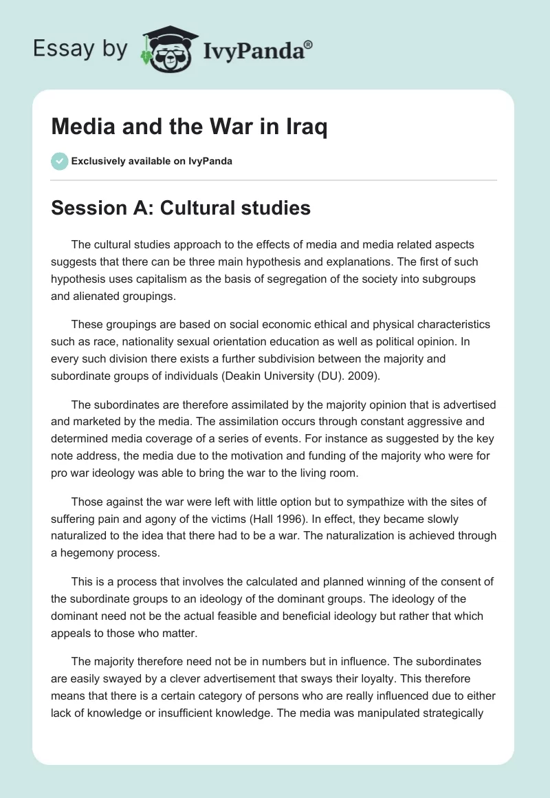 Media and the War in Iraq. Page 1