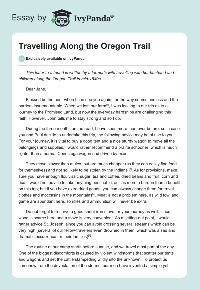 Travelling Along the Oregon Trail. Page 1