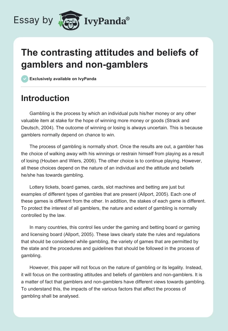 The contrasting attitudes and beliefs of gamblers and non-gamblers. Page 1