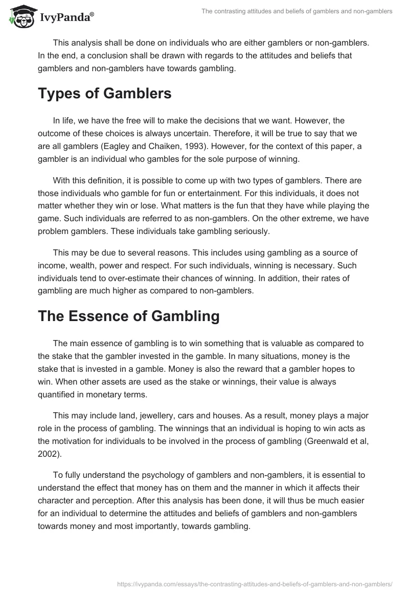 The contrasting attitudes and beliefs of gamblers and non-gamblers. Page 2