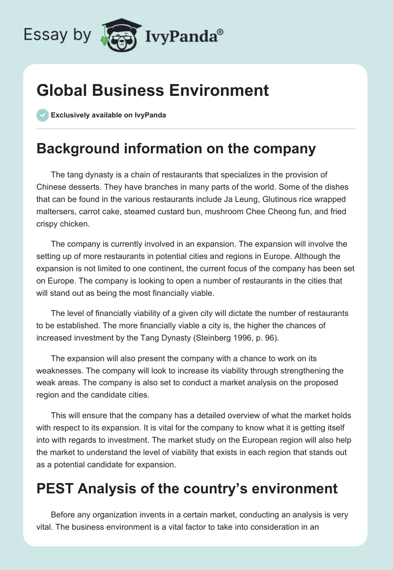 Global Business Environment. Page 1