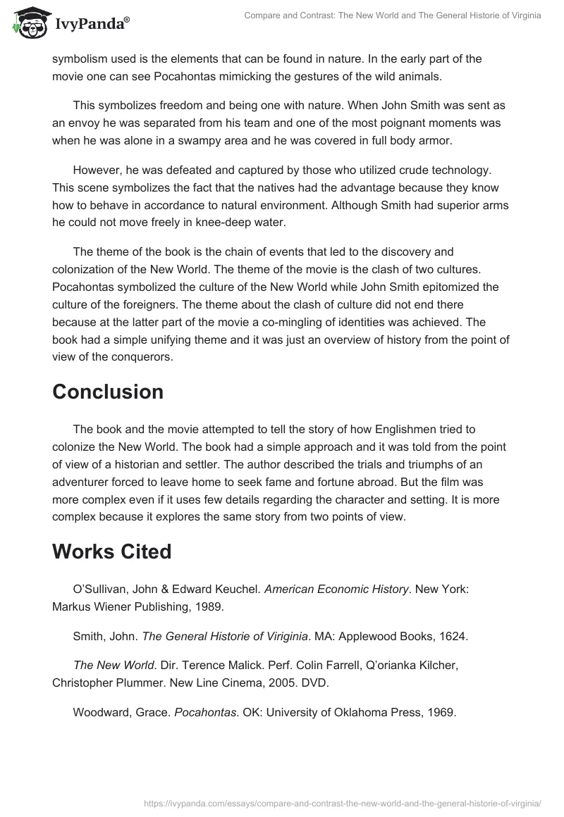 Compare and Contrast: The New World and The General Historie of Virginia. Page 3