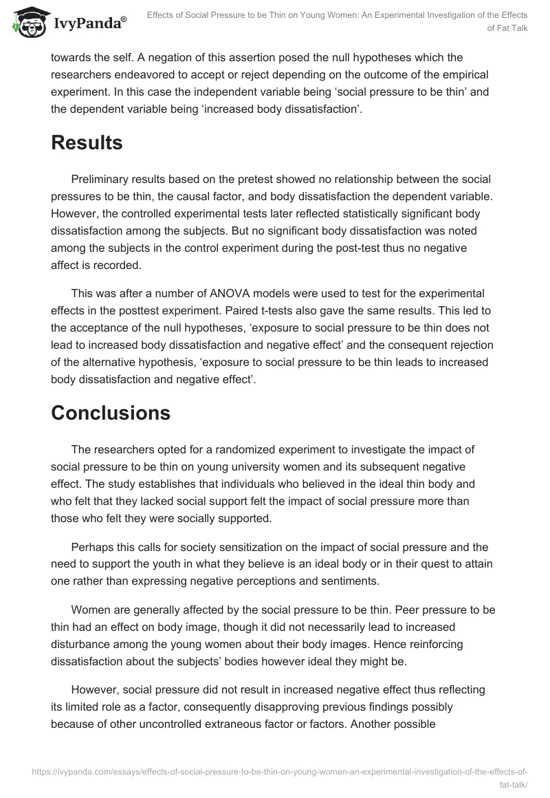Effects of Social Pressure to be Thin on Young Women: An Experimental Investigation of the Effects of "Fat Talk". Page 4