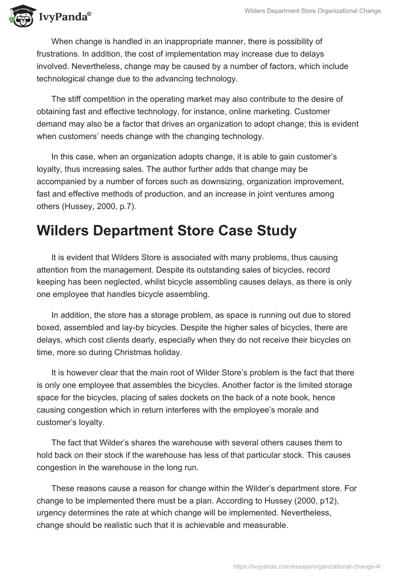 Wilders Department Store Organizational Change. Page 3