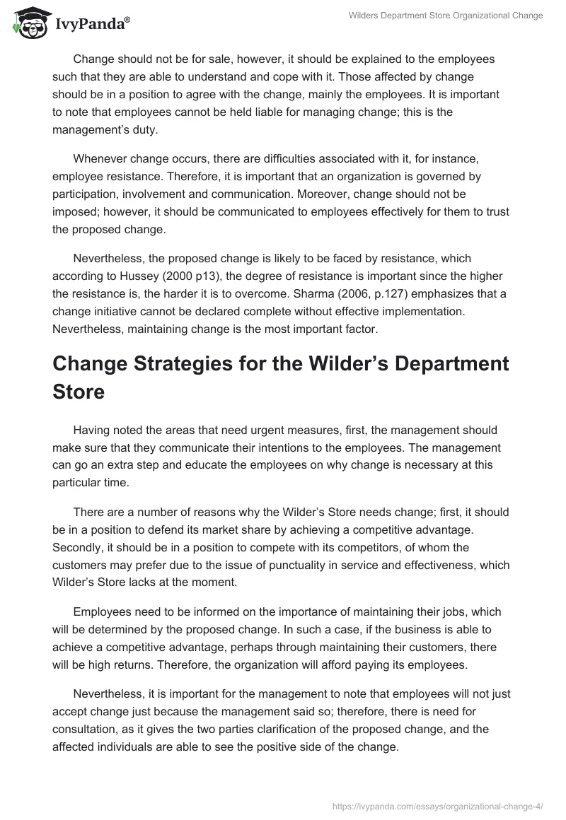 Wilders Department Store Organizational Change. Page 4