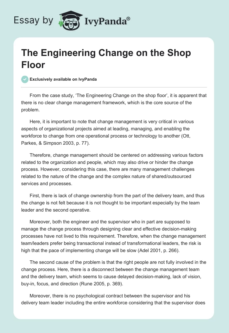 The Engineering Change on the Shop Floor. Page 1