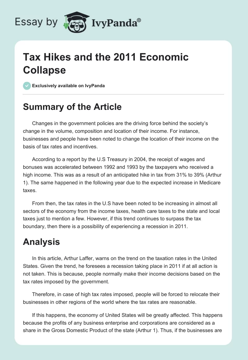 Tax Hikes and the 2011 Economic Collapse. Page 1