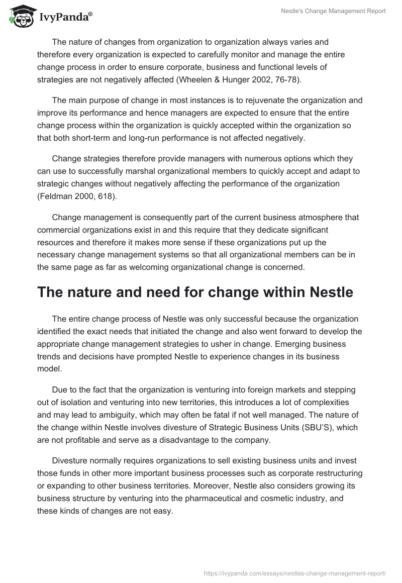 Nestle's Change Management Report. Page 2
