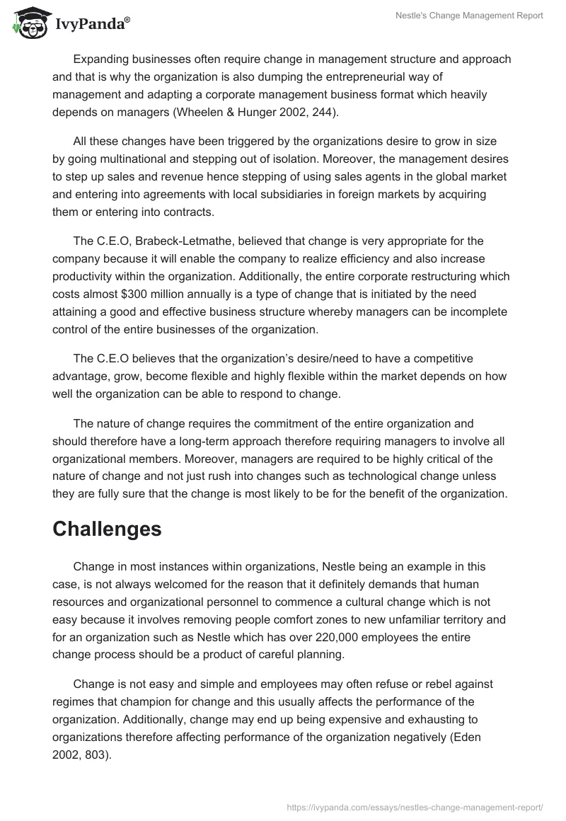 Nestle's Change Management Report. Page 3