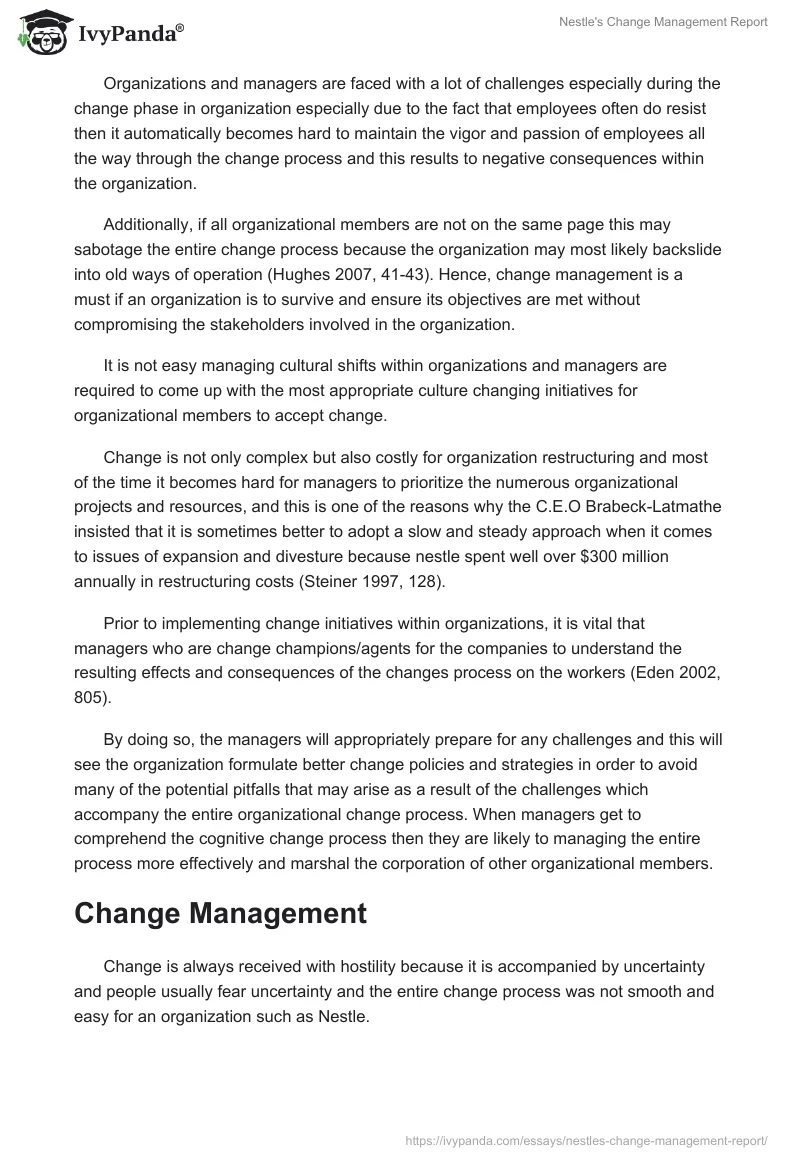Nestle's Change Management Report. Page 4