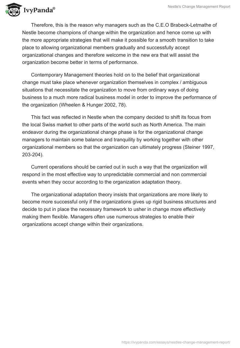 Nestle's Change Management Report. Page 5