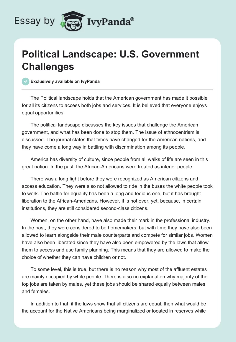 Political Landscape: U.S. Government Challenges. Page 1