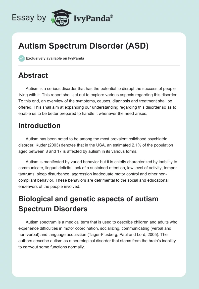 Autism Spectrum Disorder (ASD). Page 1