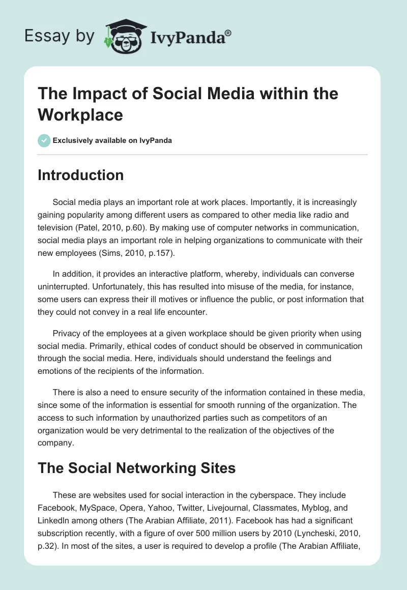The Impact of Social Media within the Workplace. Page 1