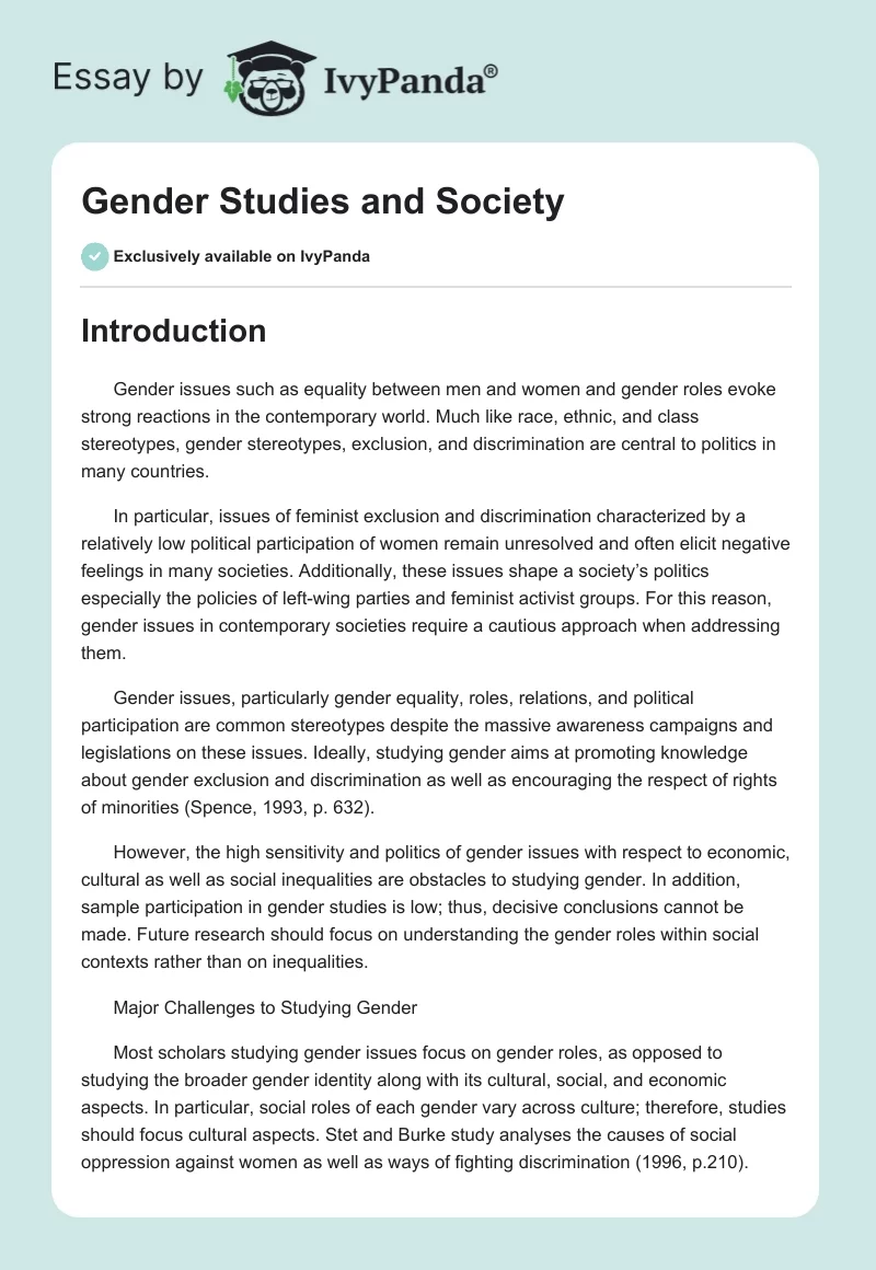Gender Studies and Society. Page 1