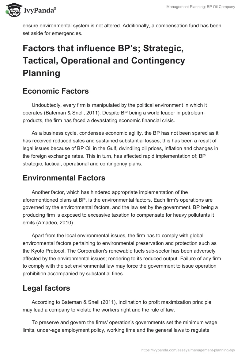 Management Planning: BP Oil Company. Page 4
