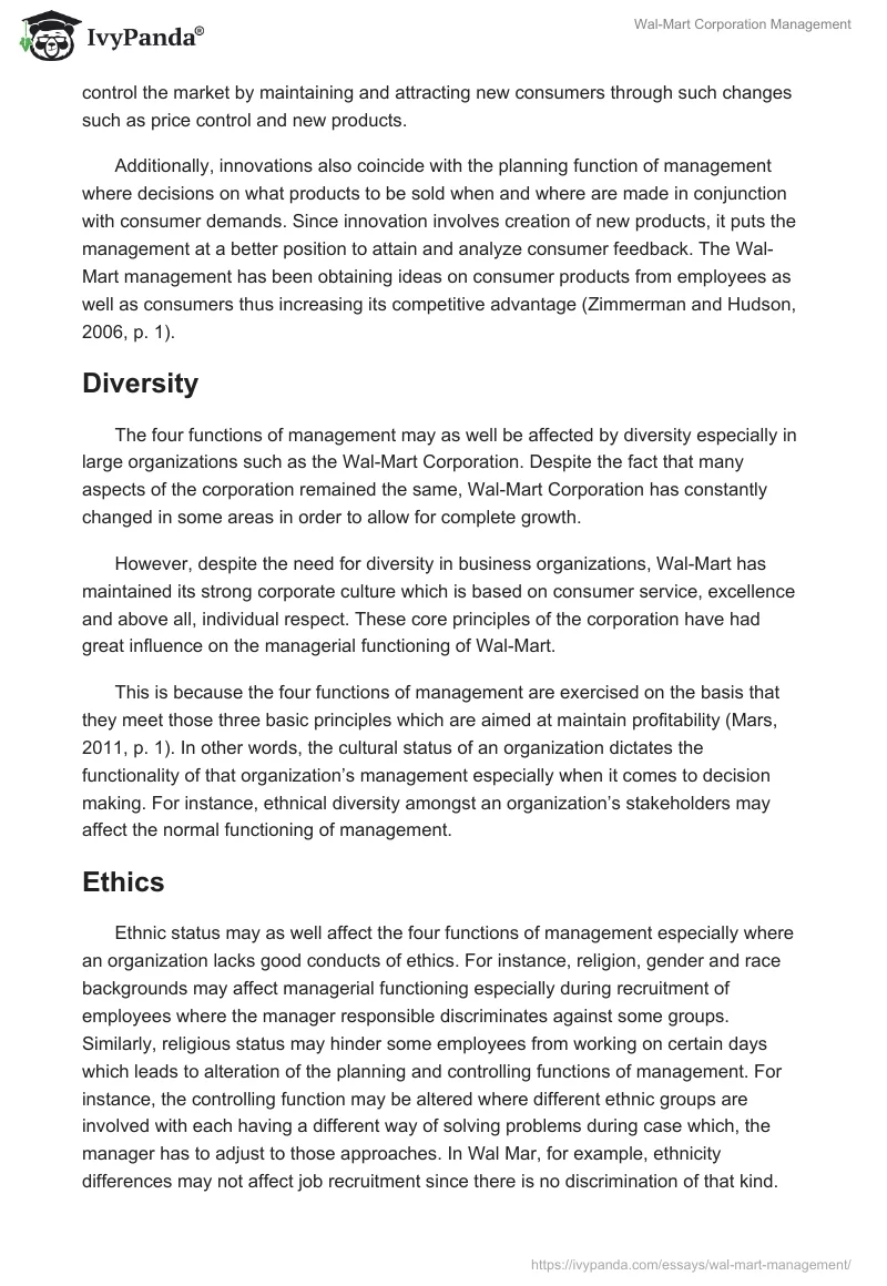 Wal-Mart Corporation Management. Page 3