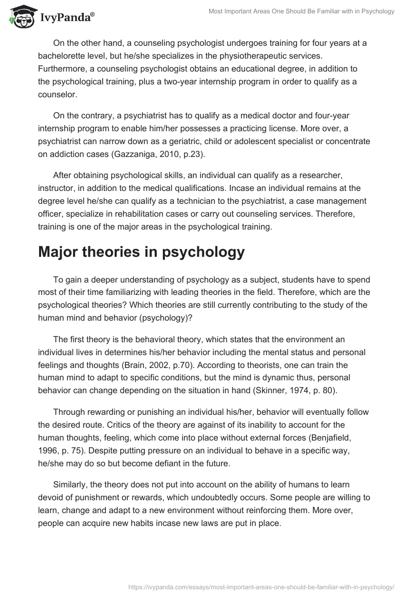 Most Important Areas One Should Be Familiar with in Psychology. Page 2
