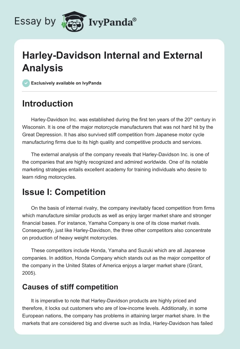 Harley-Davidson Internal and External Analysis. Page 1