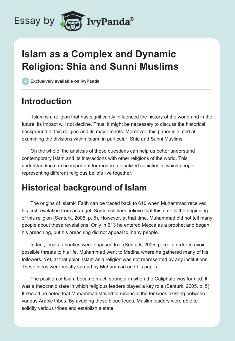 Islam as a Complex and Dynamic Religion: Shia and Sunni Muslims. Page 1