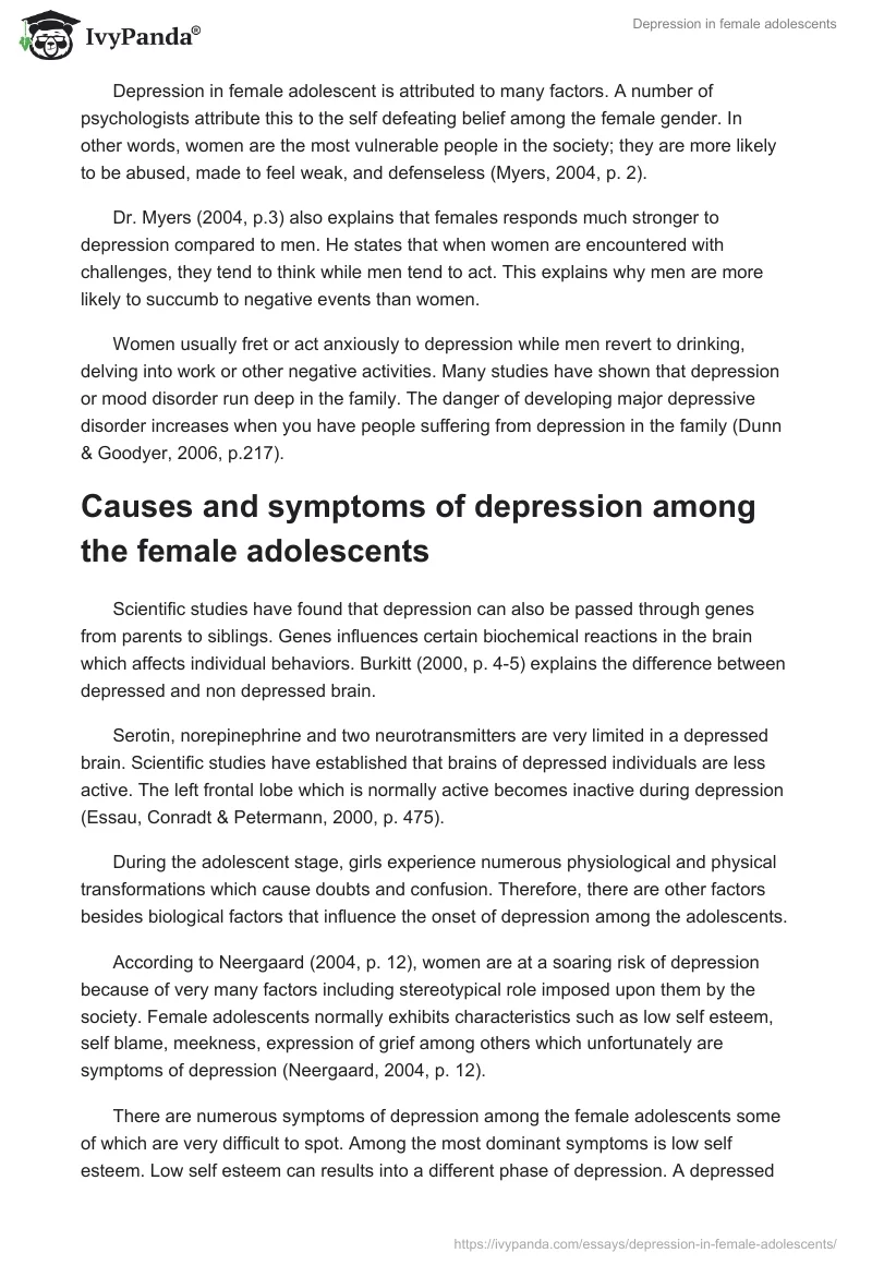 Depression in female adolescents. Page 2