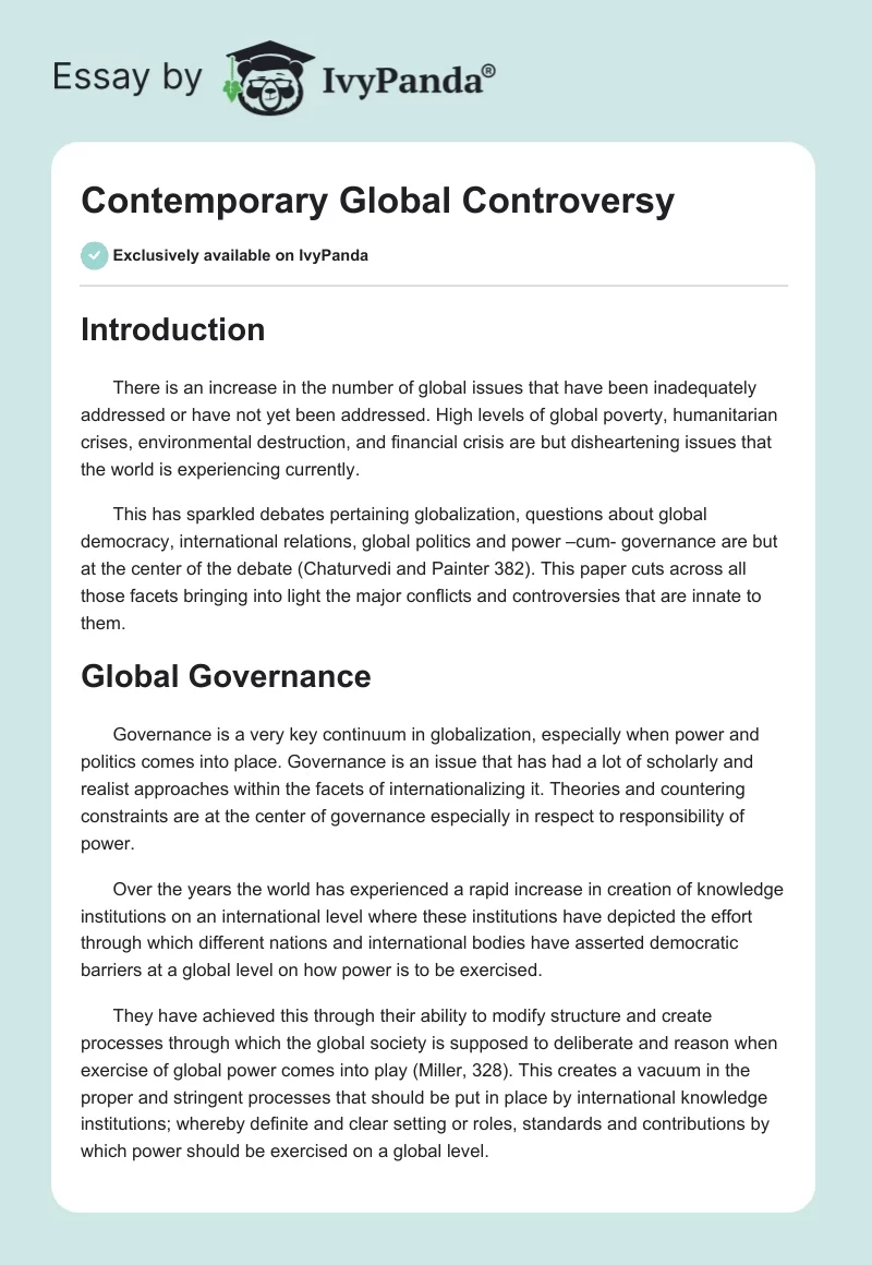 Contemporary Global Controversy. Page 1