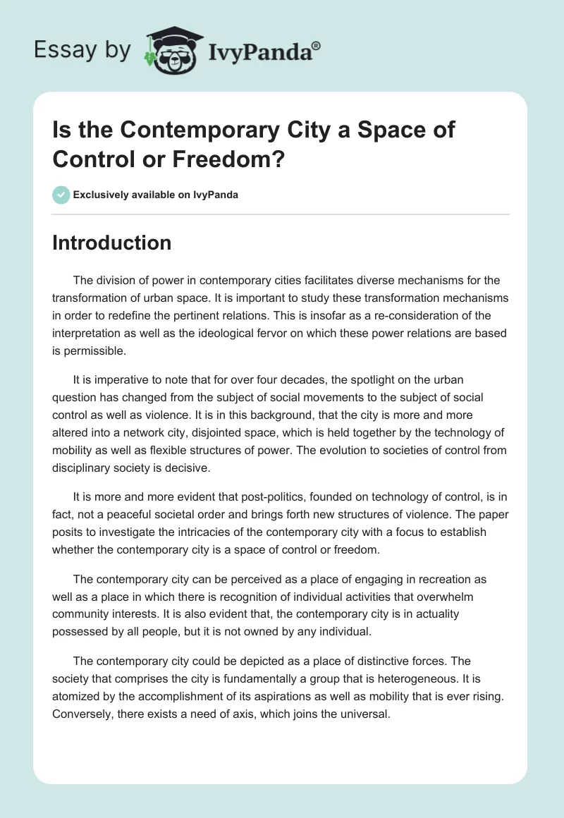 Is the Contemporary City a Space of Control or Freedom?. Page 1