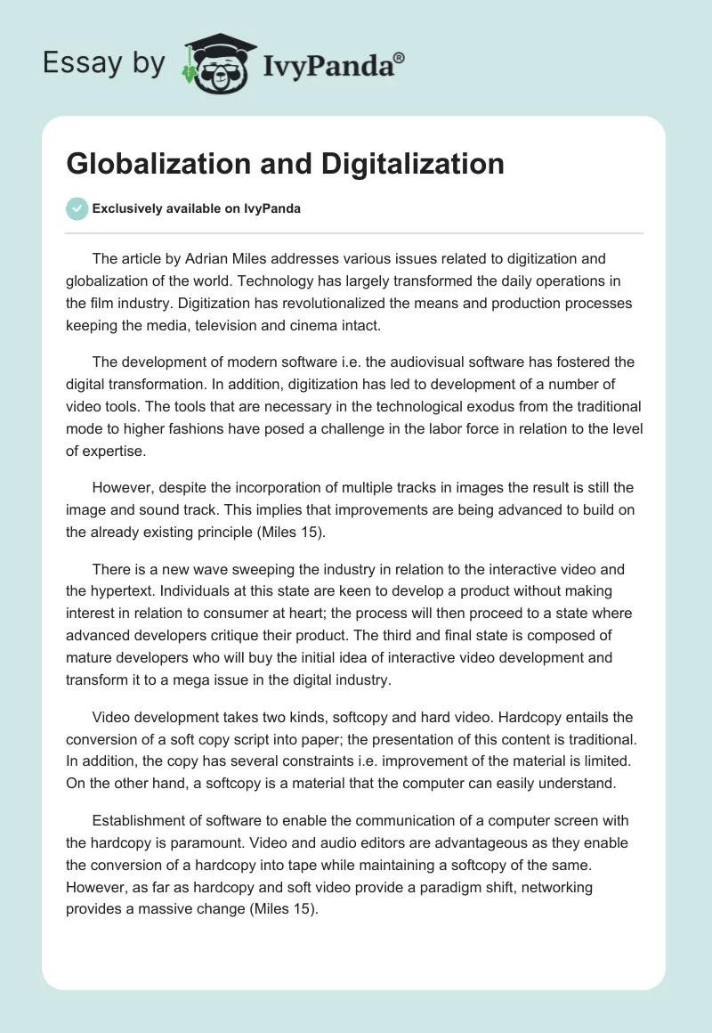 Globalization and Digitalization. Page 1