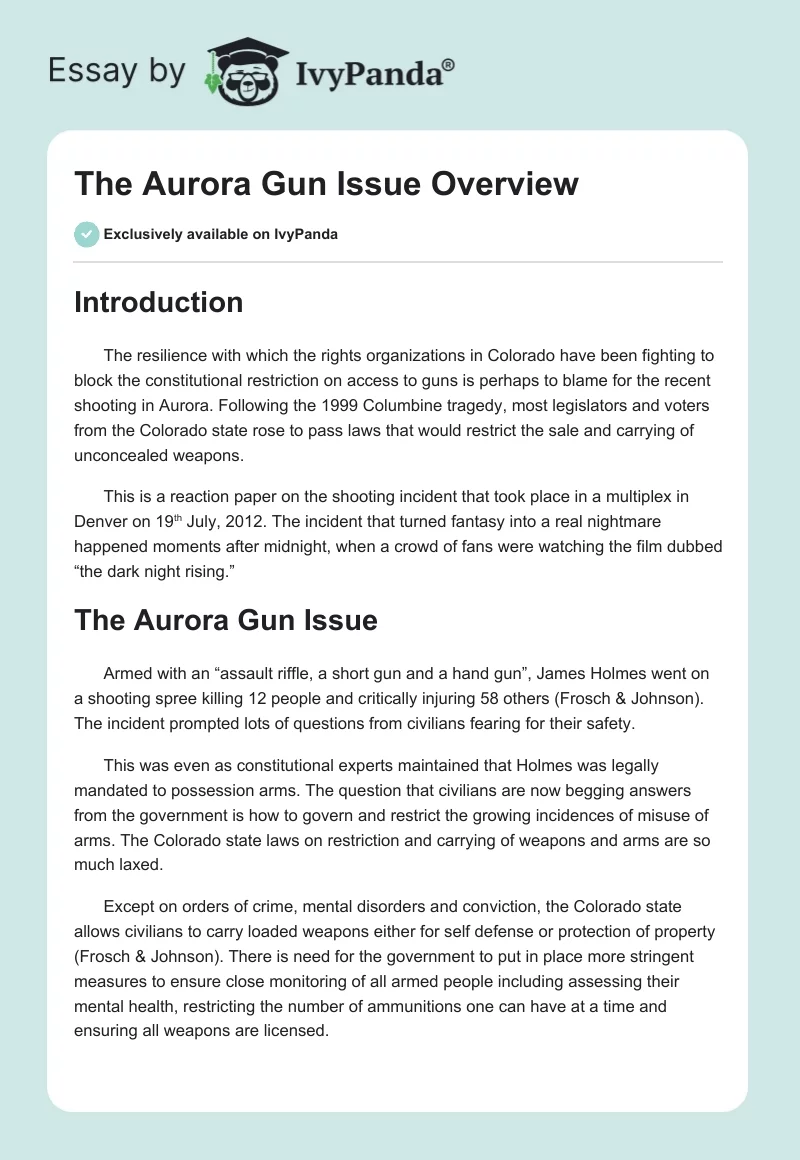 The Aurora Gun Issue Overview. Page 1