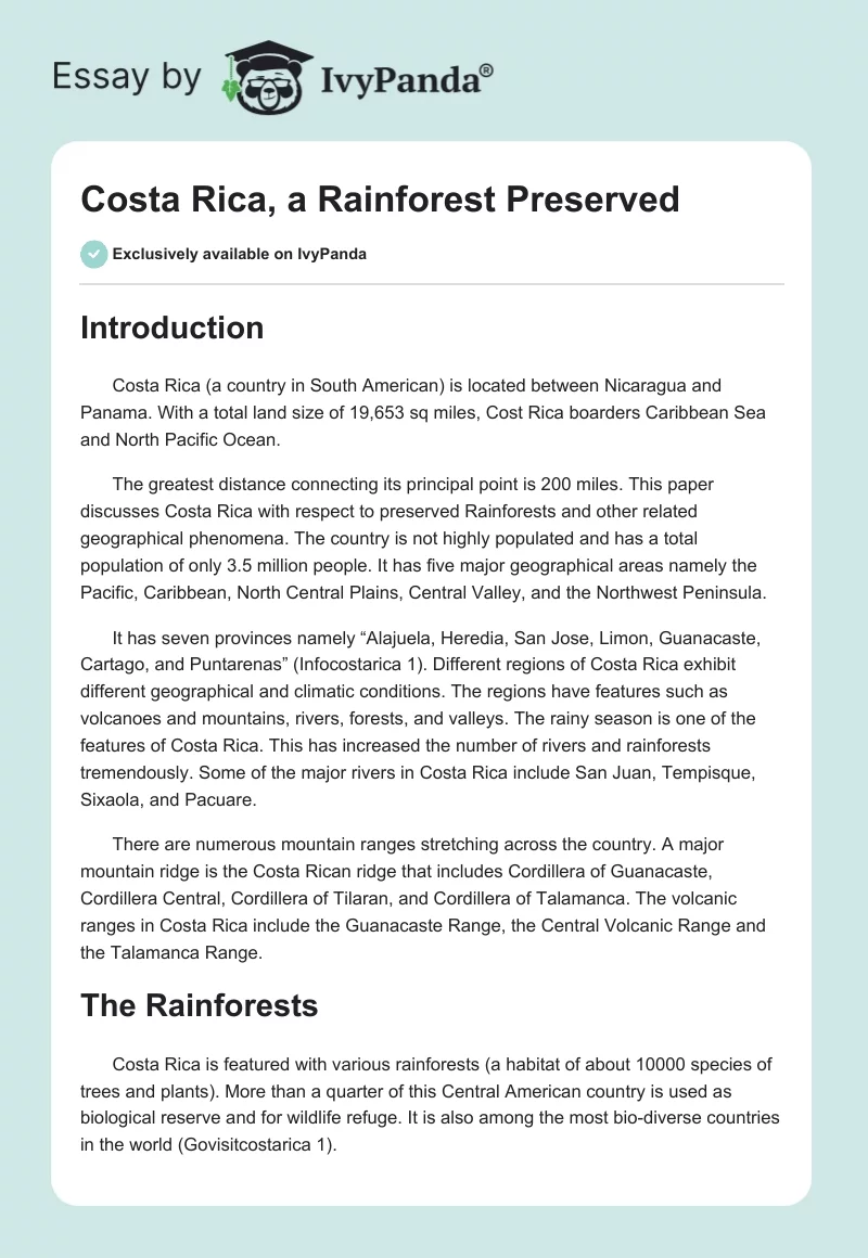 Costa Rica, a Rainforest Preserved. Page 1