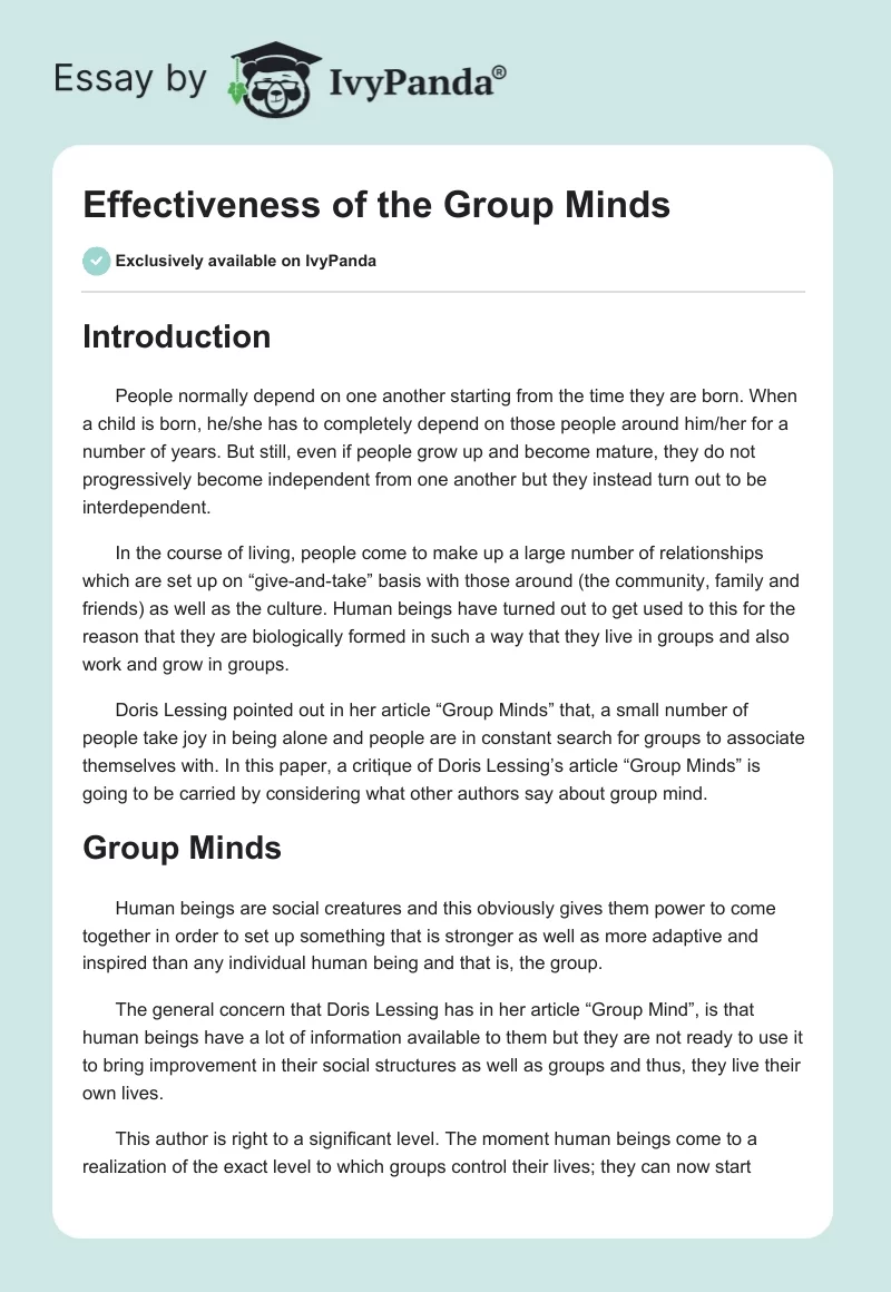 Effectiveness of the Group Minds. Page 1