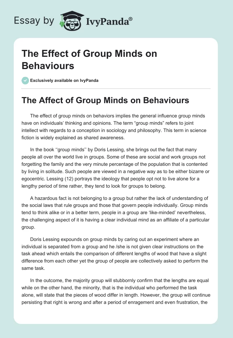 The Effect of Group Minds on Behaviours. Page 1