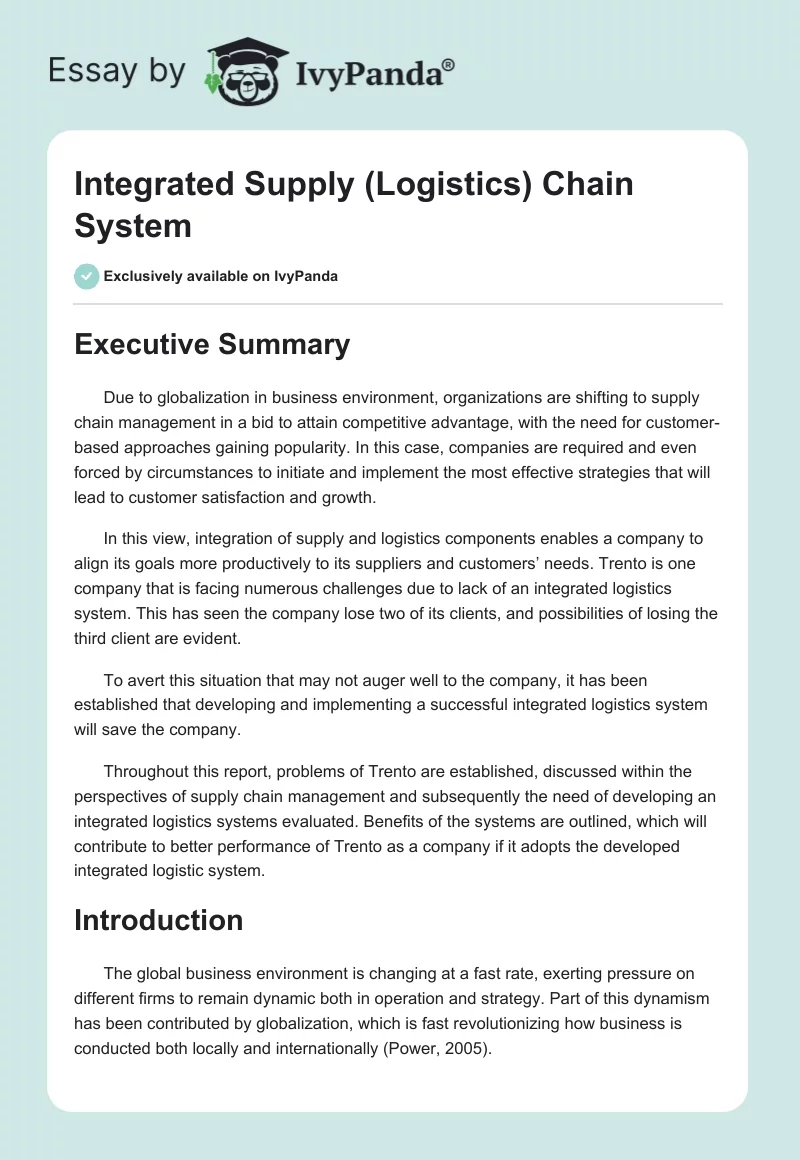 Integrated Supply (Logistics) Chain System. Page 1