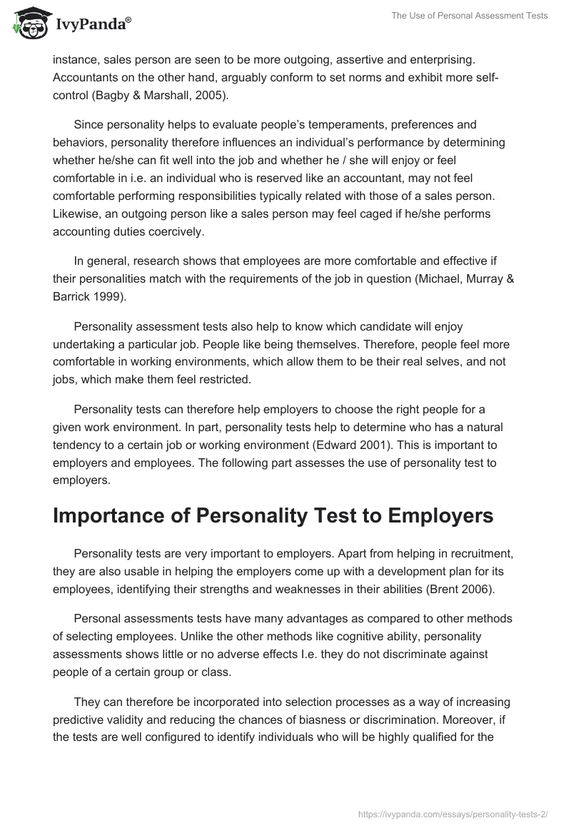 The Use of Personal Assessment Tests. Page 3