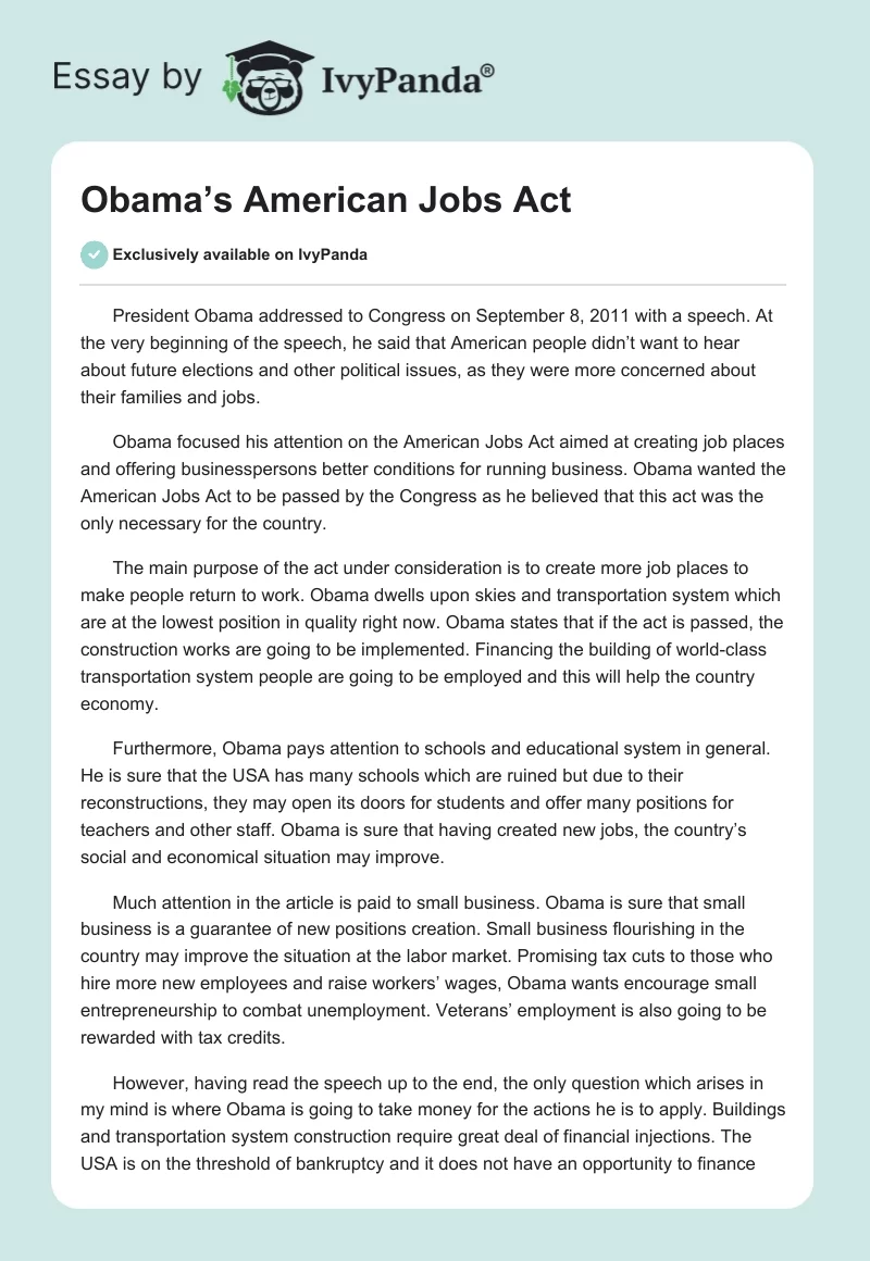 Obama’s American Jobs Act. Page 1