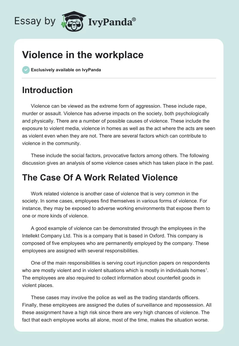 Violence in the Workplace. Page 1