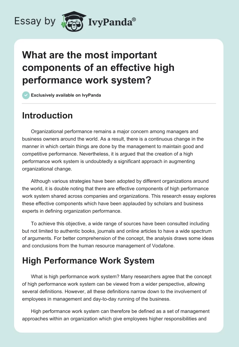 What Are the Most Important Components of an Effective High Performance Work System?. Page 1