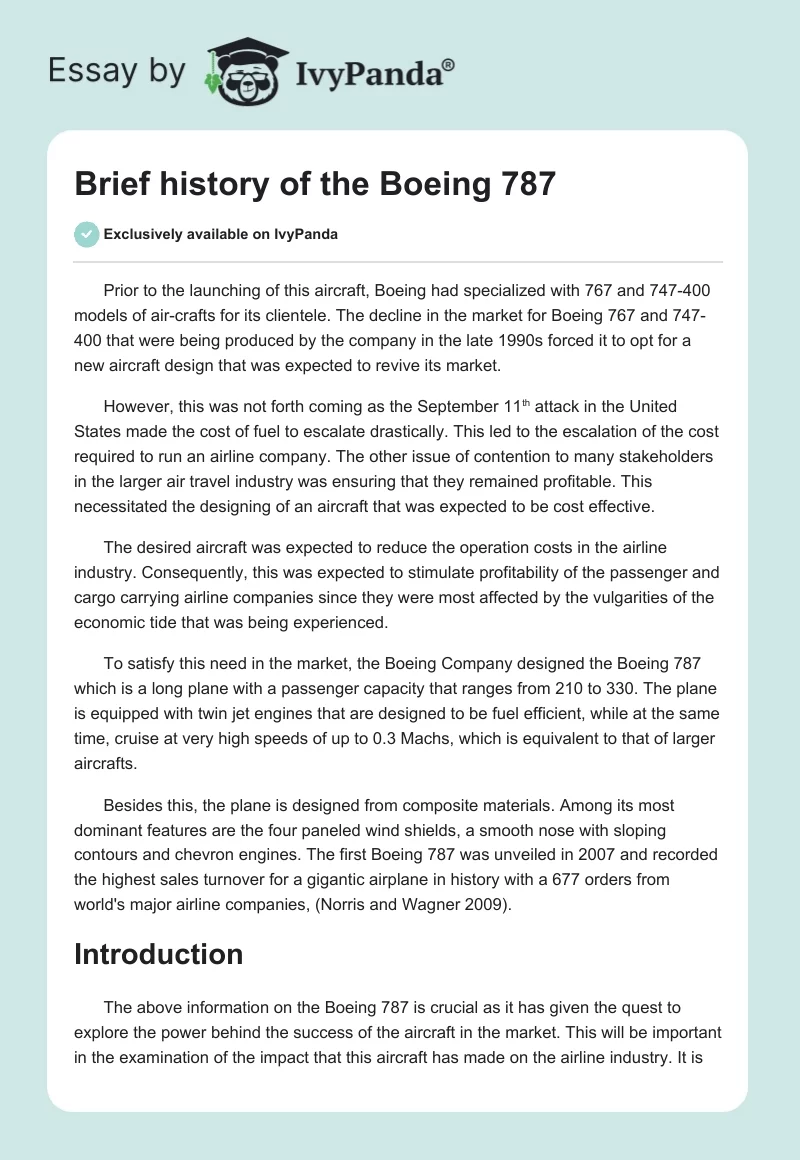 Brief History of the Boeing 787. Page 1