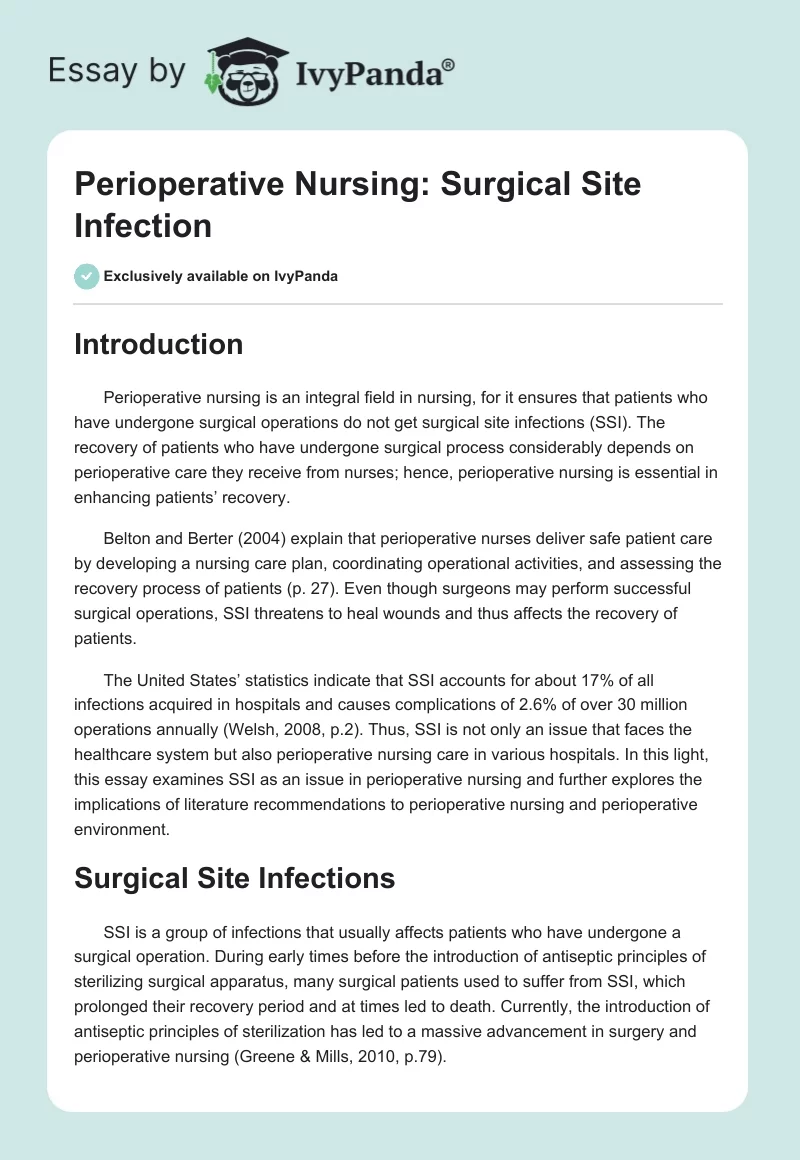 Perioperative Nursing: Surgical Site Infection. Page 1