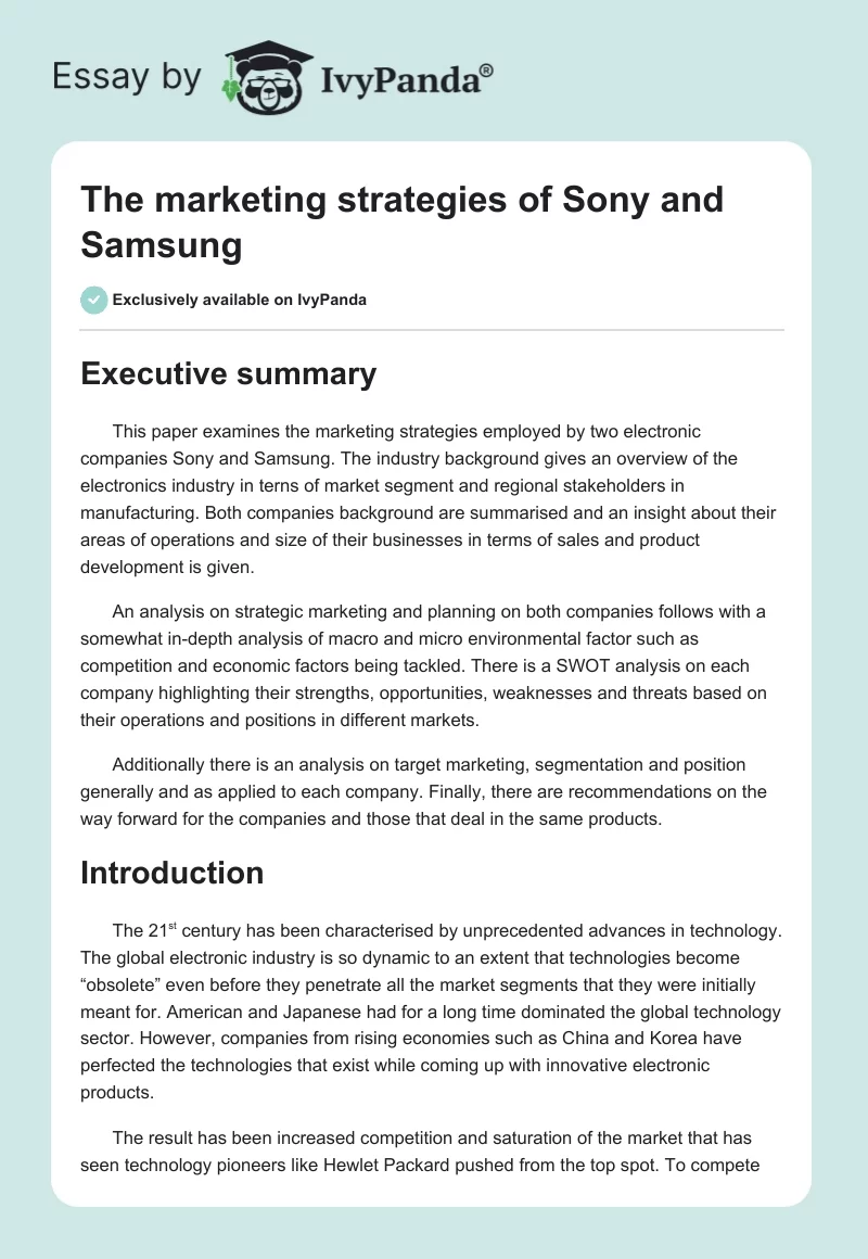 The marketing strategies of Sony and Samsung. Page 1