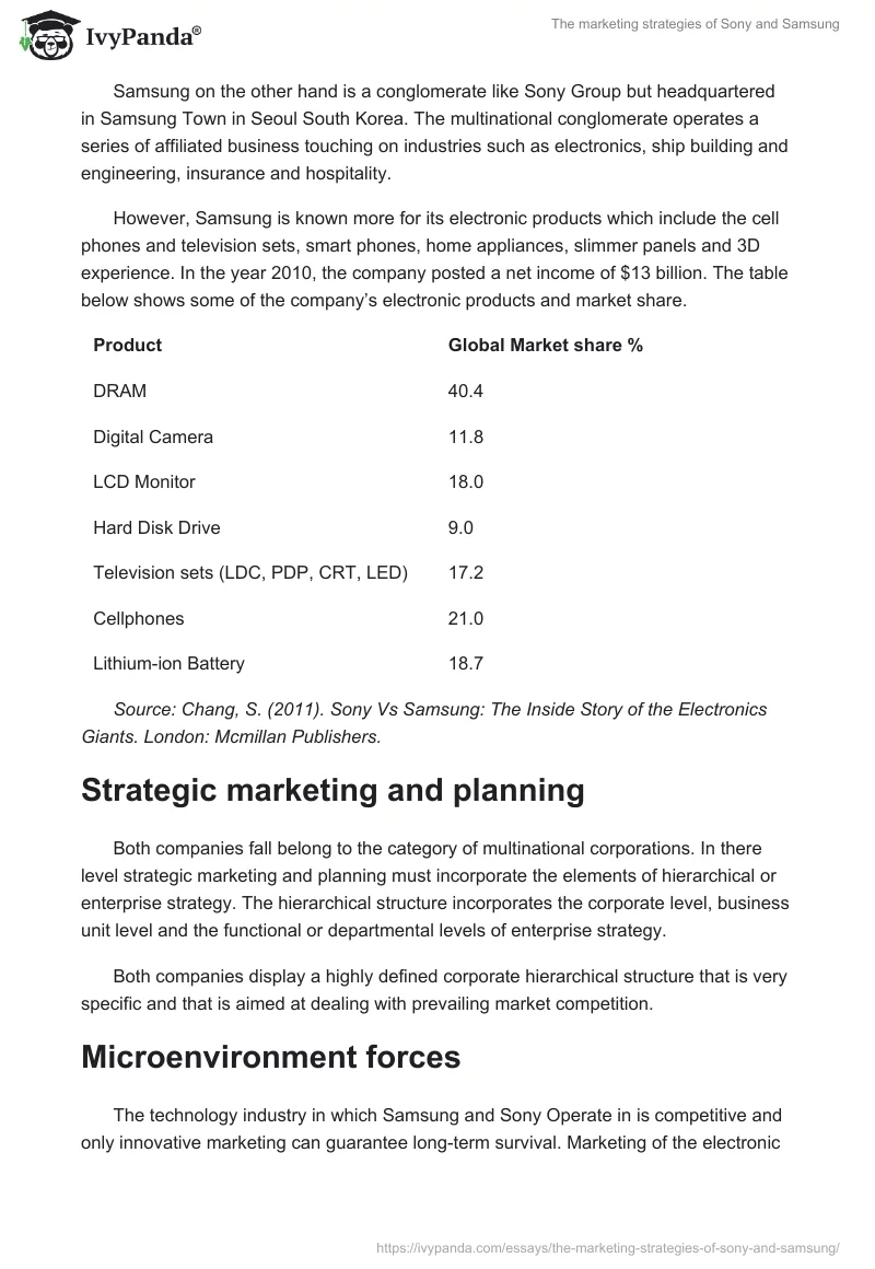 The marketing strategies of Sony and Samsung. Page 5