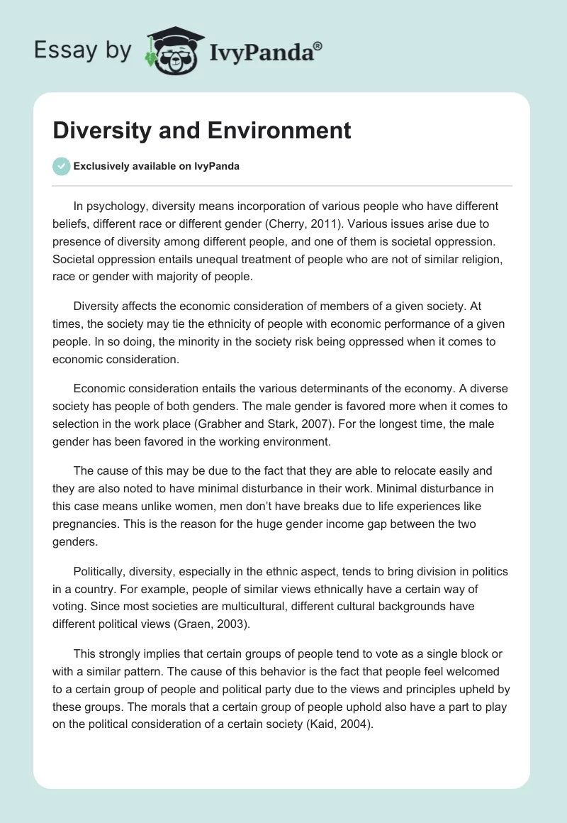 Diversity and Environment. Page 1