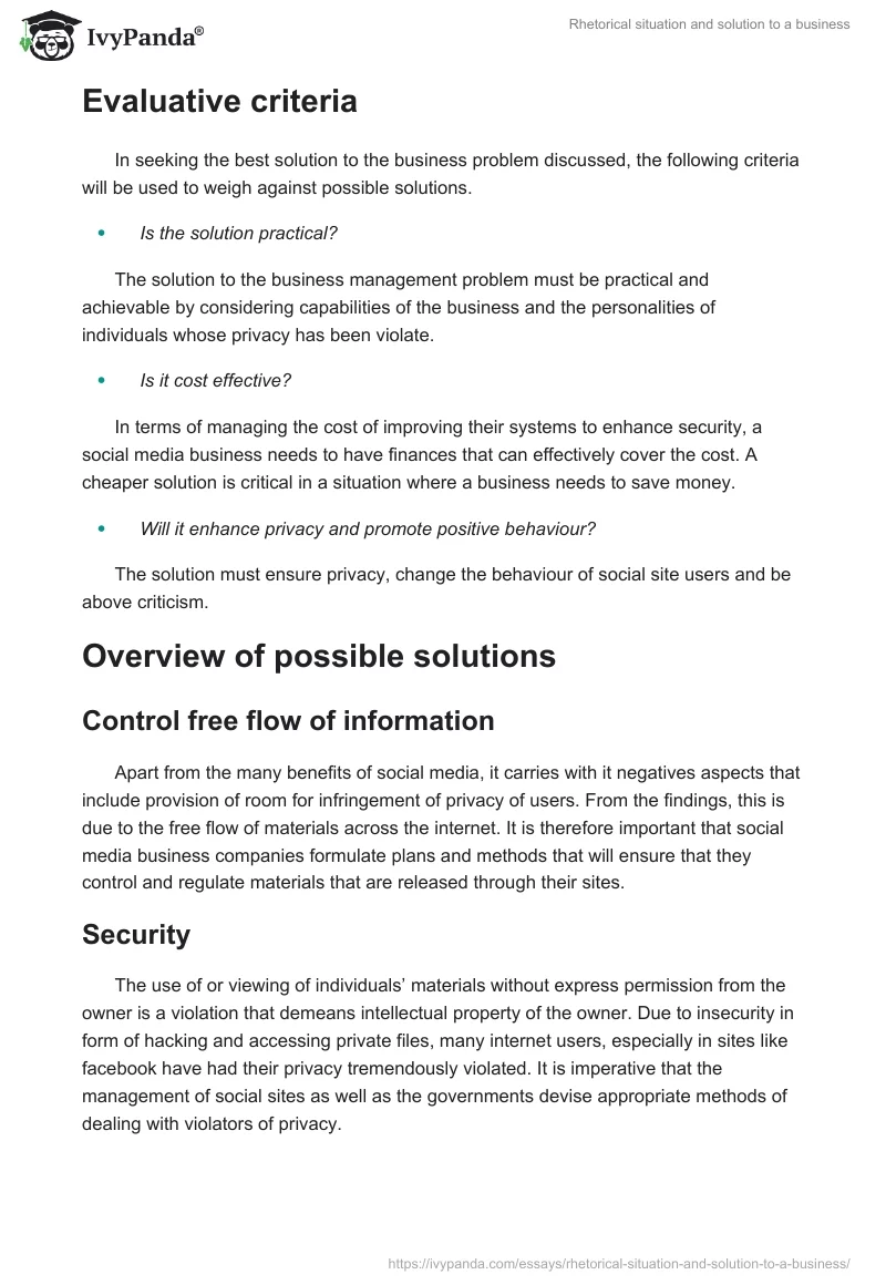 Rhetorical situation and solution to a business. Page 5