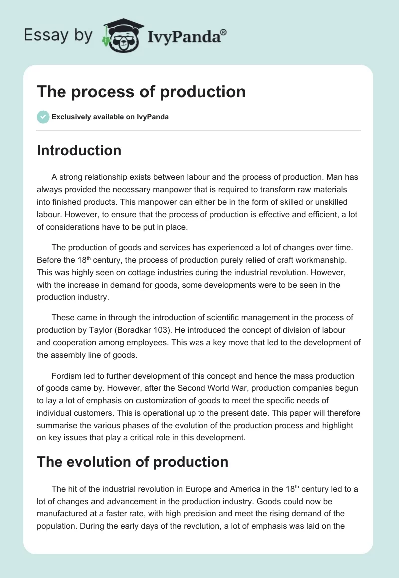 The Process of Production. Page 1