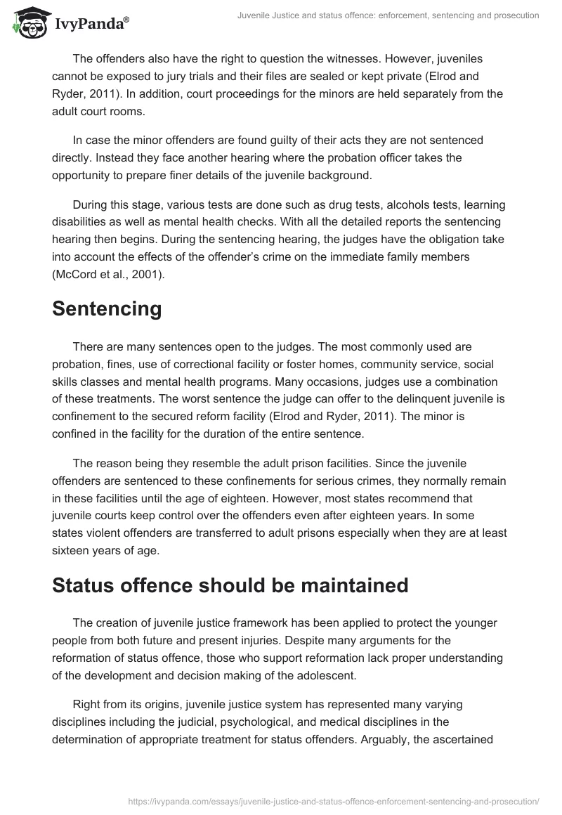 Juvenile Justice and status offence: enforcement, sentencing and prosecution. Page 5