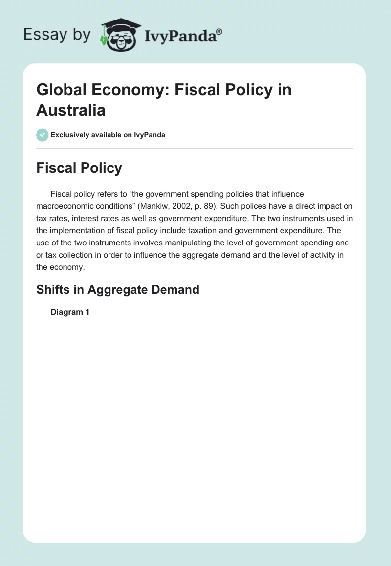 Global Economy: Fiscal Policy in Australia. Page 1