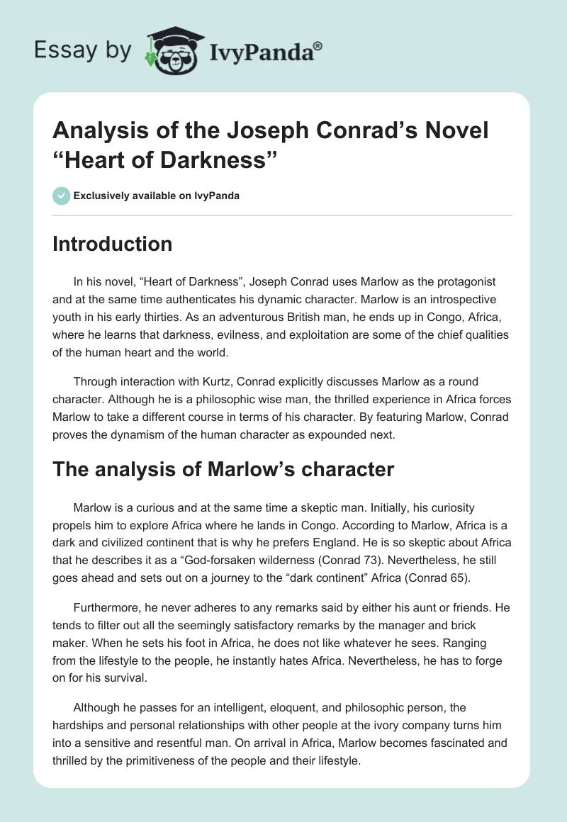 Analysis of the Joseph Conrad’s Novel “Heart of Darkness”. Page 1